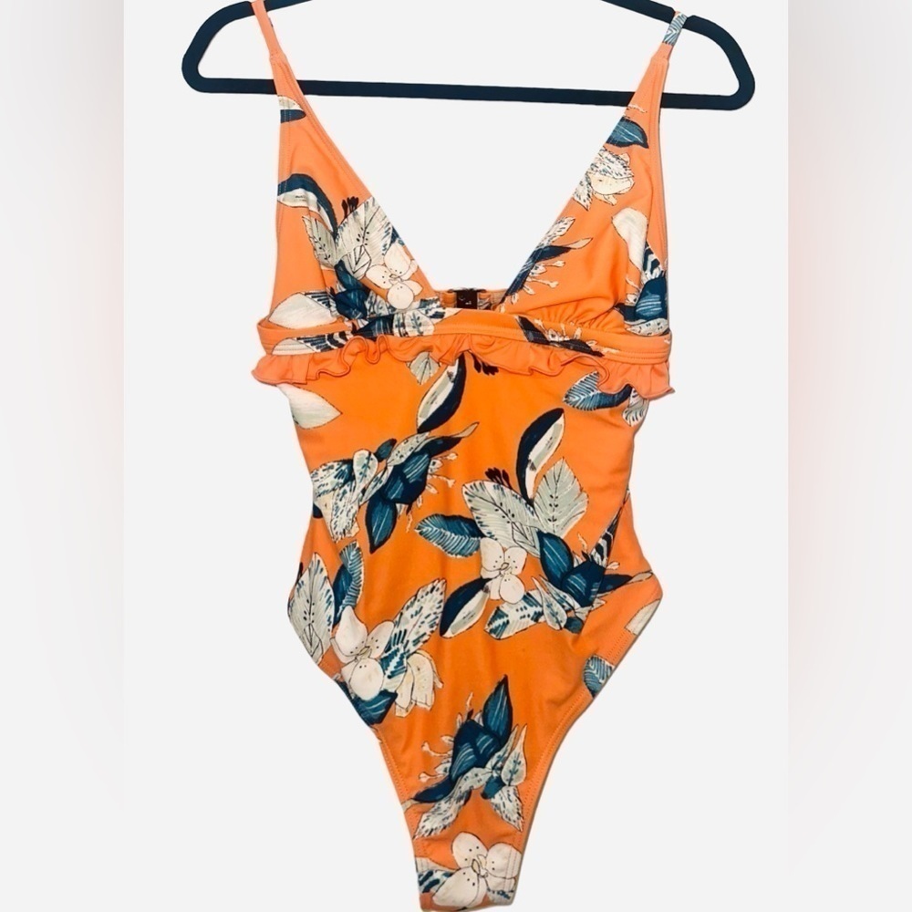 MINKPINK Orange Enchanted Forest Frill Floral One-Piece Swimsuit Size Small - Picture 7 of 16